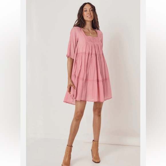 Spell Dresses & Skirts - Spell & The Gypsy Women’s S Harmony Crocheted Lace Boho Tunic Dress in Peony